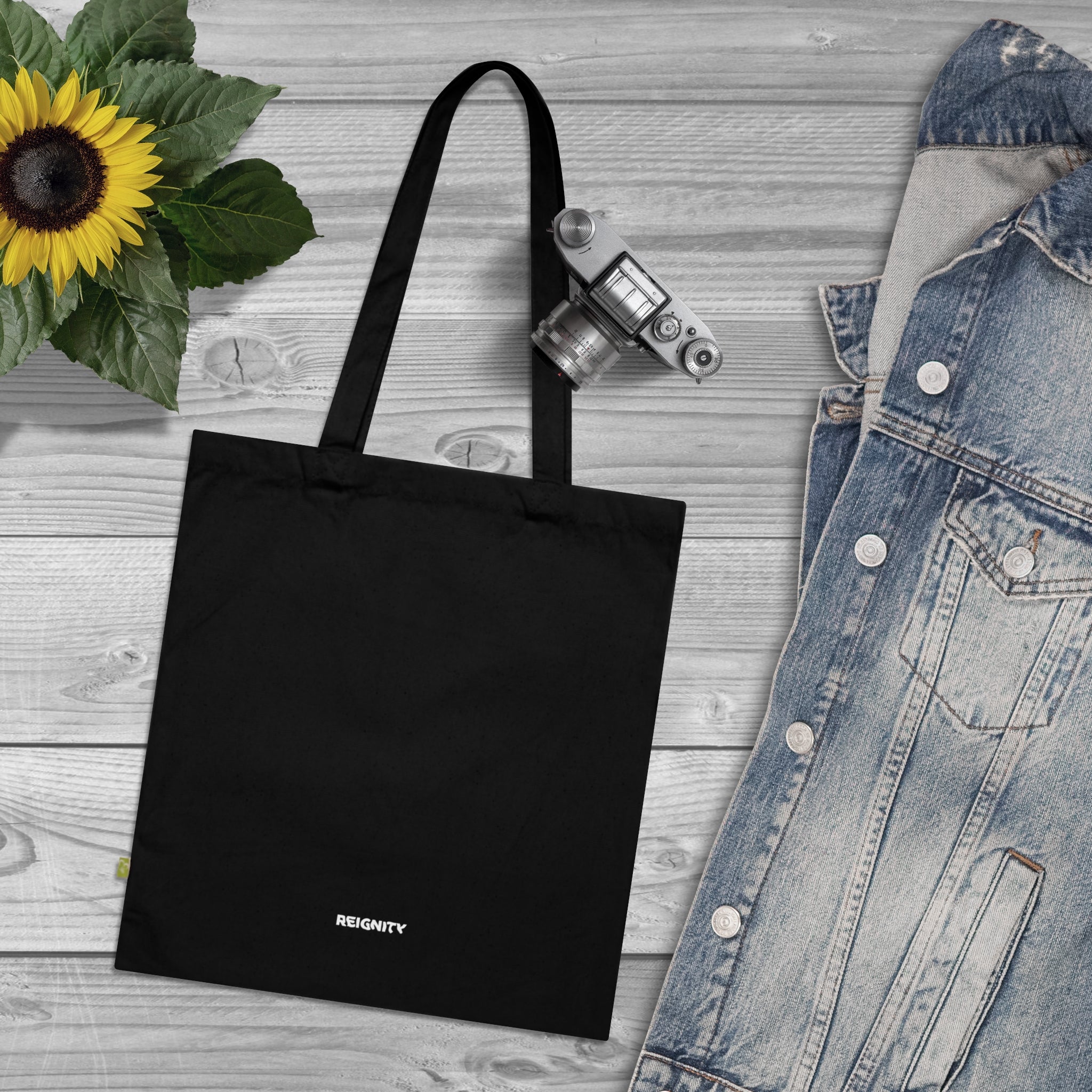 Reignity Black Organic Cotton Tote Bag